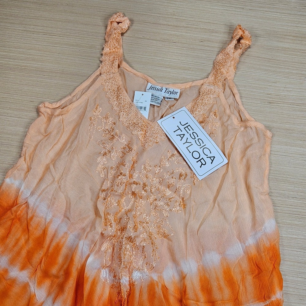 Jessica Taylor Cover Up Women 2XL Coral Tie Dye Embroidered Boho Sleeveless NEW